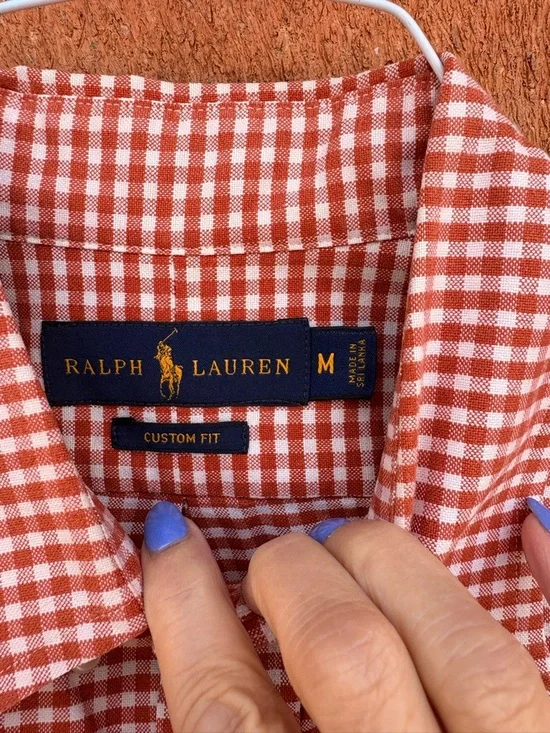 Ralph Lauren Men’s Orange Gingham Button-Down Shirt - Picture 2 of 4